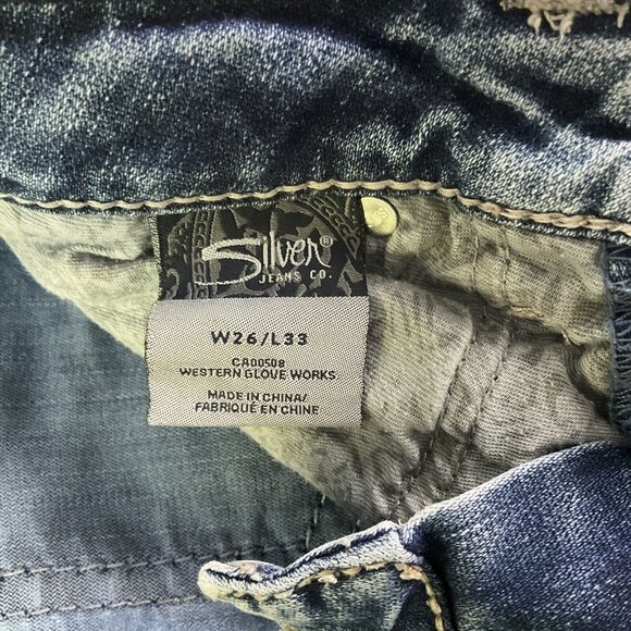 Silver Jeans Womens Blue Distressed Frances 18" Stretch Denim Pocket Boot Cut - Picture 7 of 16